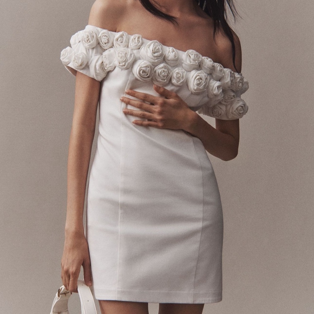 BHLDN Anthropologie white rosette mini dress